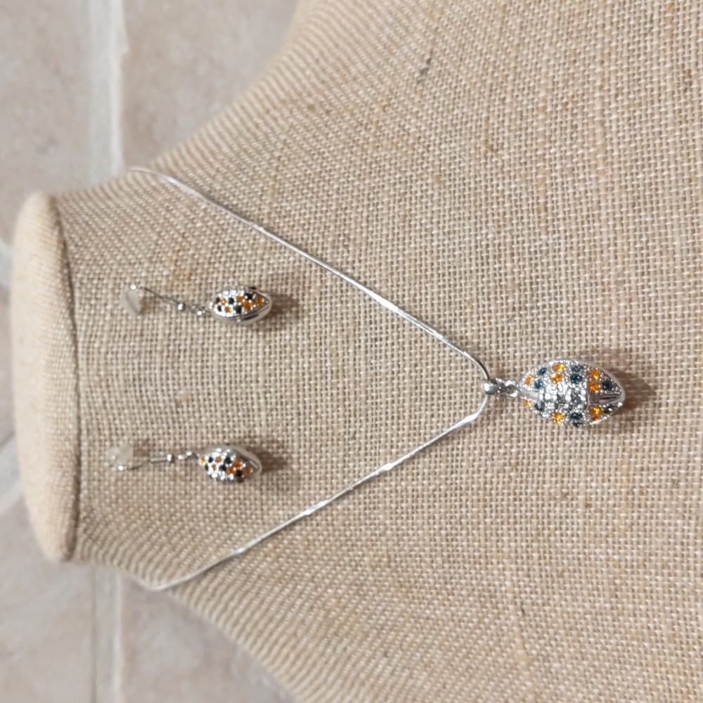 3 for $30 Fashion Jewelry Football Themed Necklace Earring Set Orange Blue Black